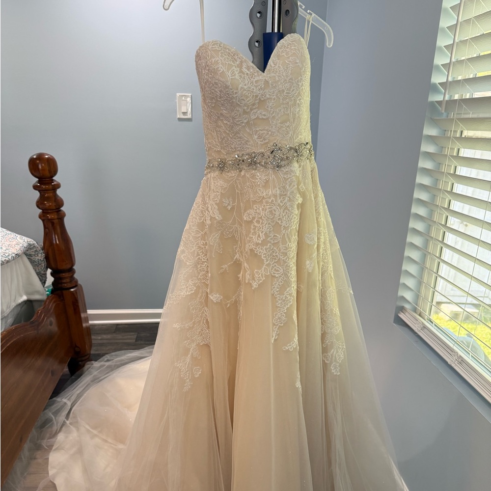 Strapless Lace Wedding Gown with Beaded Belt